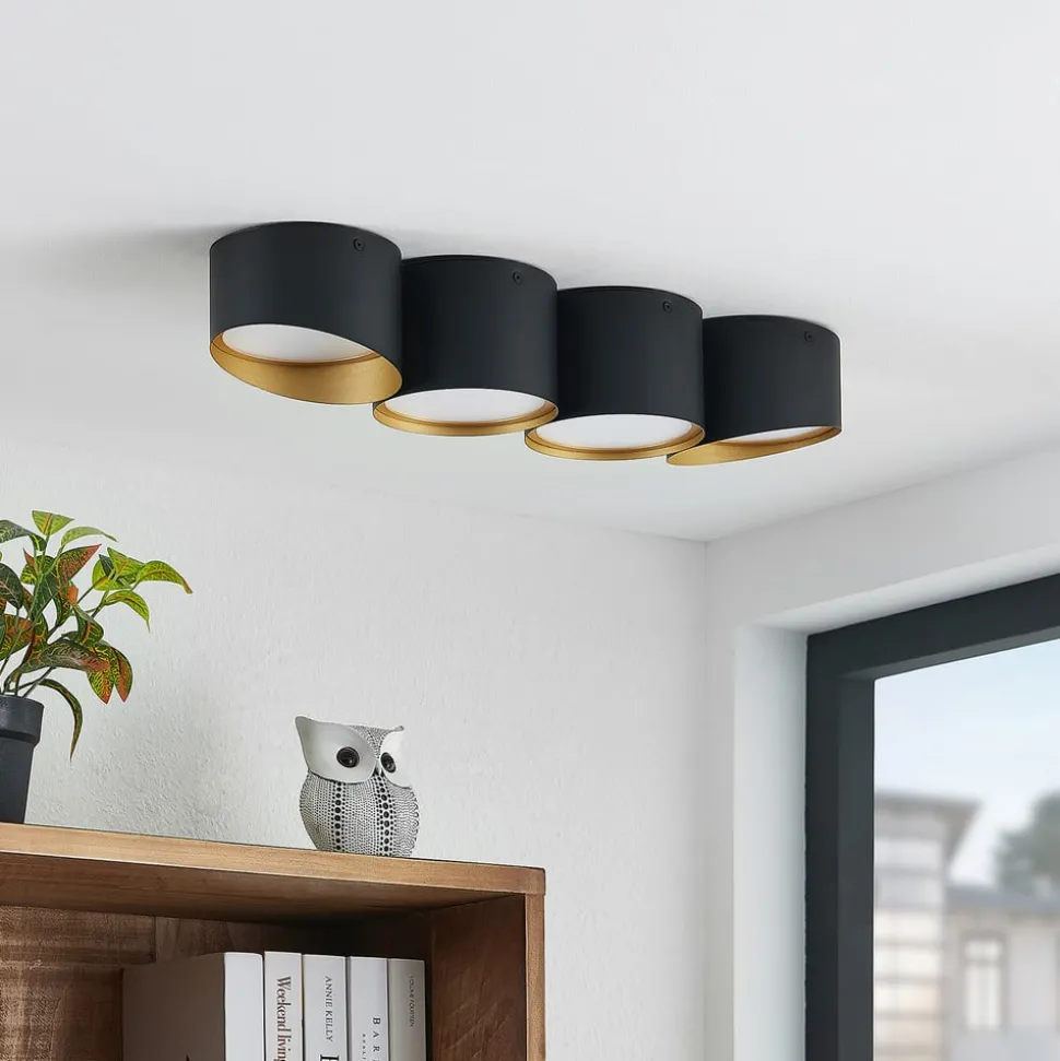 Lindby Kianush plafondlamp 4-lamps lang zwart