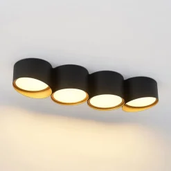 Lindby Kianush plafondlamp 4-lamps lang zwart