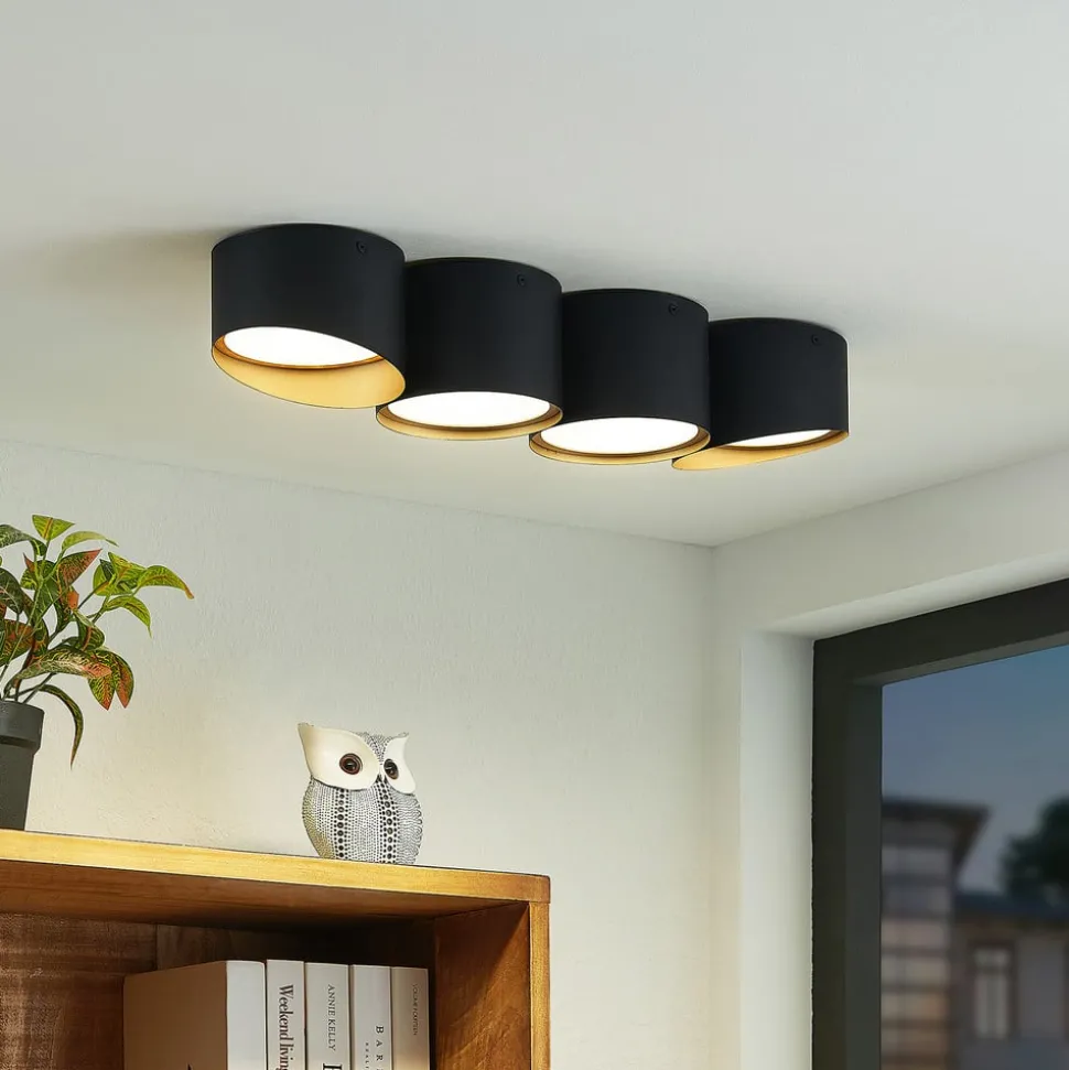 Lindby Kianush plafondlamp 4-lamps lang zwart