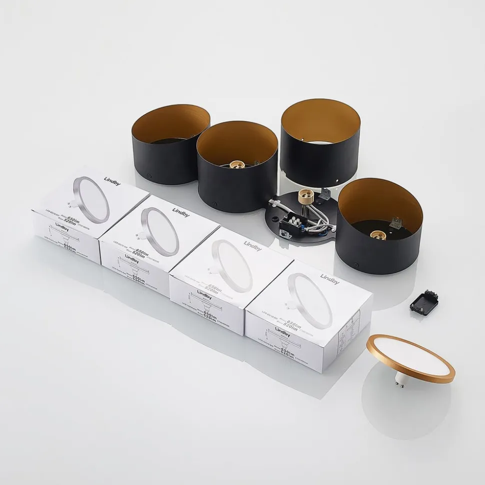 Lindby Kianush plafondlamp 4-lamps lang zwart