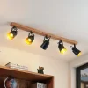 Lindby Kimban plafondspot, 5-lamps, 106 cm, hout, metaal