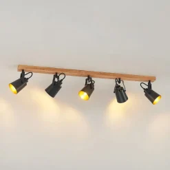 Lindby Kimban plafondspot, 5-lamps, 106 cm, hout, metaal