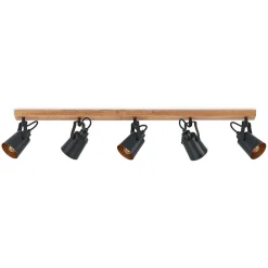 Lindby Kimban plafondspot, 5-lamps, 106 cm, hout, metaal
