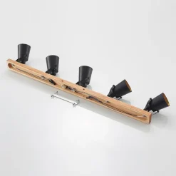 Lindby Kimban plafondspot, 5-lamps, 106 cm, hout, metaal