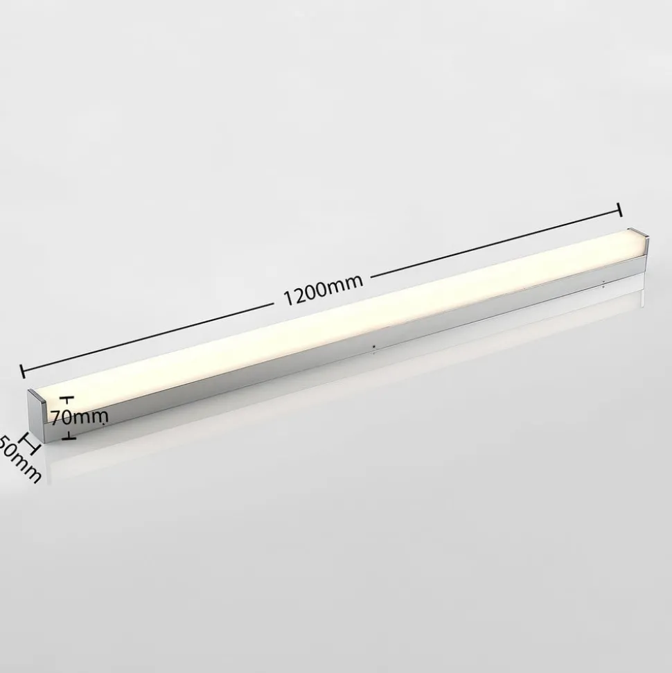 Lindby Klea LED badkamerlamp, 120 cm, chroom, metaal, IP44