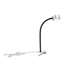 Lindby klemlamp Jyla nikkel/zwarte lens 3000K flexibele arm