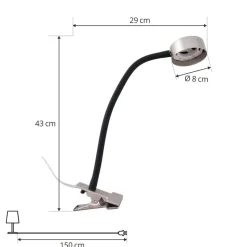 Lindby klemlamp Jyla nikkel/zwarte lens 3000K flexibele arm