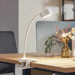 Lindby klemlamp Maori, wit, metaal, CCT, dimbaar.