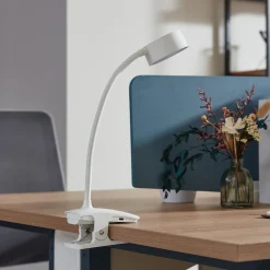 Lindby klemlamp Maori, wit, metaal, CCT, dimbaar.