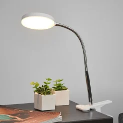 Lindby klemlamp Milow, wit, metaal, 36 cm hoog