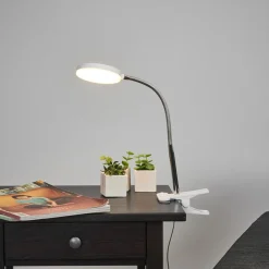 Lindby klemlamp Milow, wit, metaal, 36 cm hoog