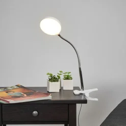 Lindby klemlamp Milow, wit, metaal, 36 cm hoog