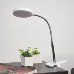 Lindby klemlamp Milow, wit, metaal, 36 cm hoog
