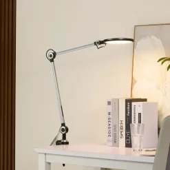 Lindby klemlamp Nyxaris, grijs, metaal, CCT, 52 cm