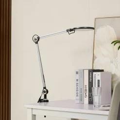 Lindby klemlamp Nyxaris, grijs, metaal, CCT, 52 cm