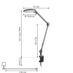 Lindby klemlamp Nyxaris, grijs, metaal, CCT, 52 cm