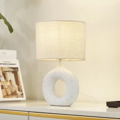 Lindby Kody tafellamp, beige, textiel, keramiek, 37 cm