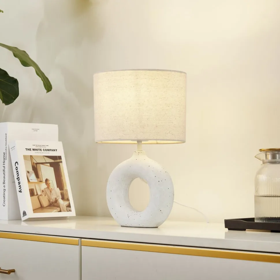 Lindby Kody tafellamp, beige, textiel, keramiek, 37 cm