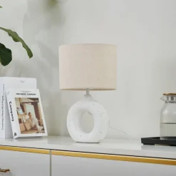 Lindby Kody tafellamp, beige, textiel, keramiek, 37 cm