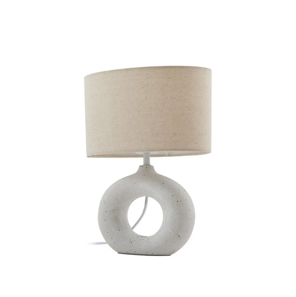 Lindby Kody tafellamp, beige, textiel, keramiek, 37 cm