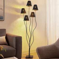 Lindby Komalie vloerlamp, 5-lamps, zwart