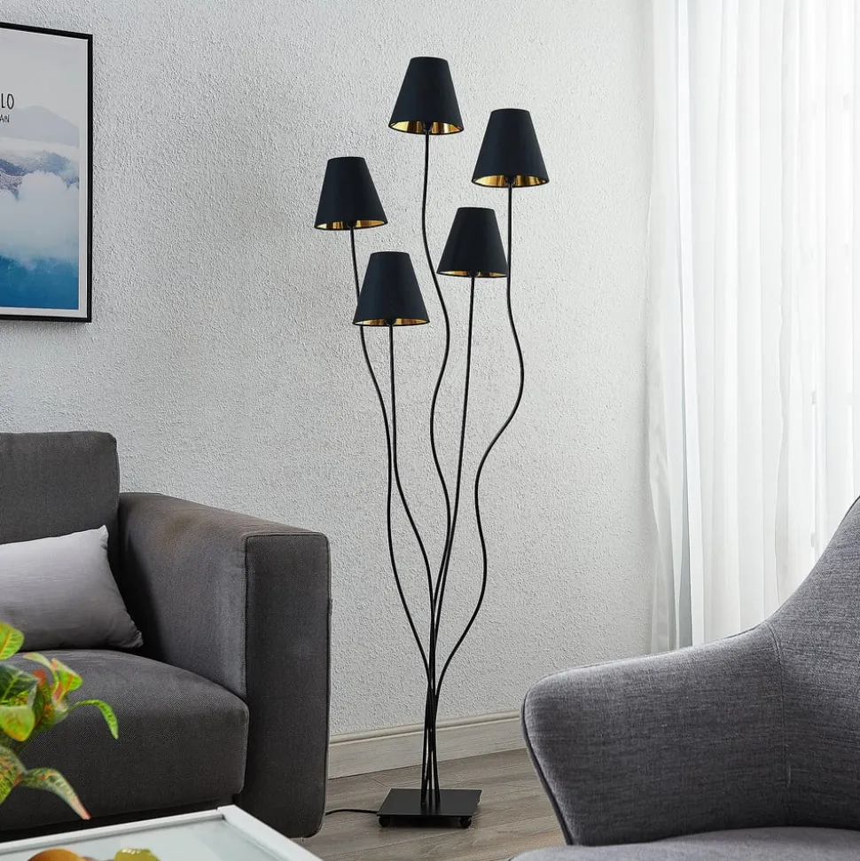 Lindby Komalie vloerlamp, 5-lamps, zwart