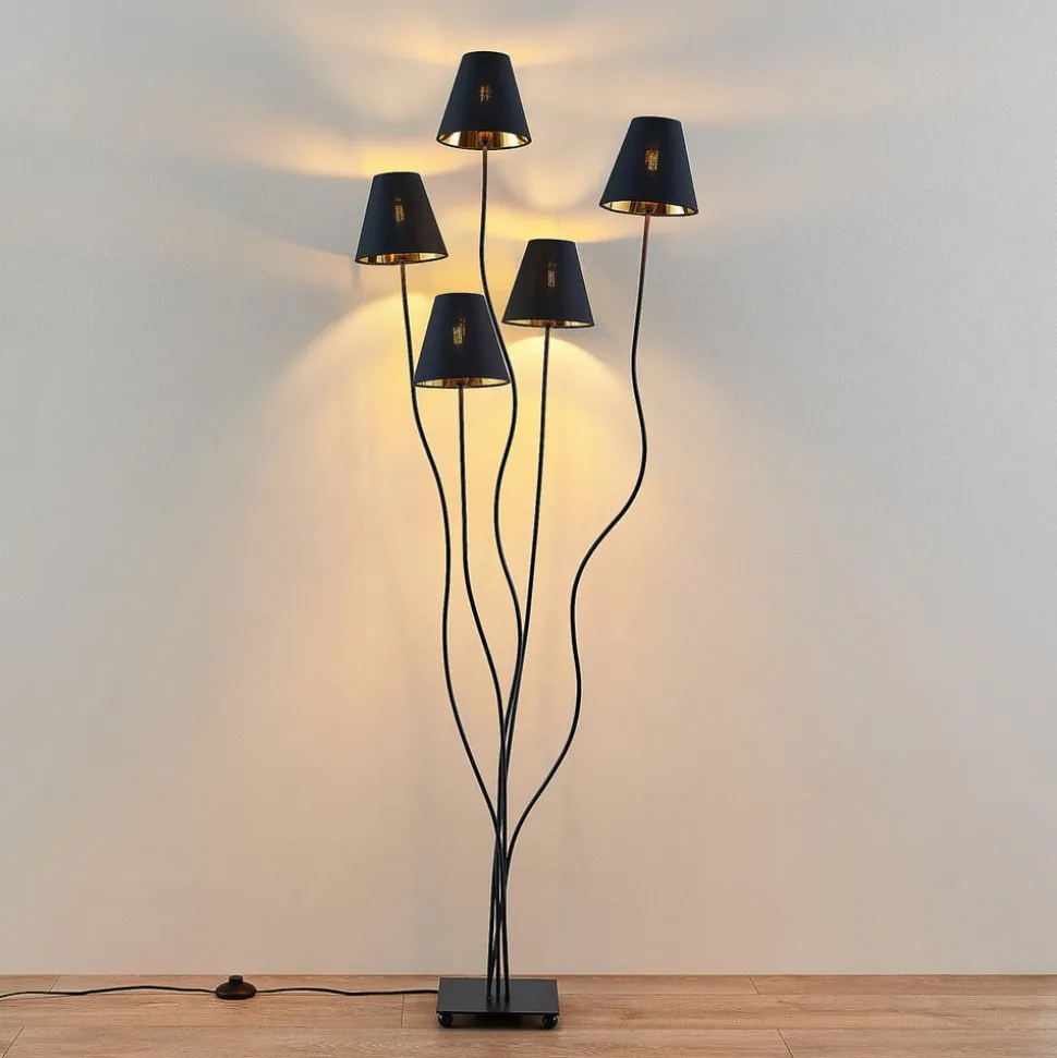 Lindby Komalie vloerlamp, 5-lamps, zwart