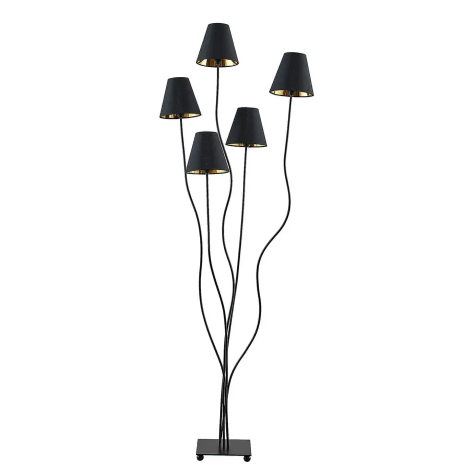 Lindby Komalie vloerlamp, 5-lamps, zwart