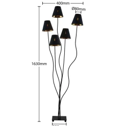 Lindby Komalie vloerlamp, 5-lamps, zwart
