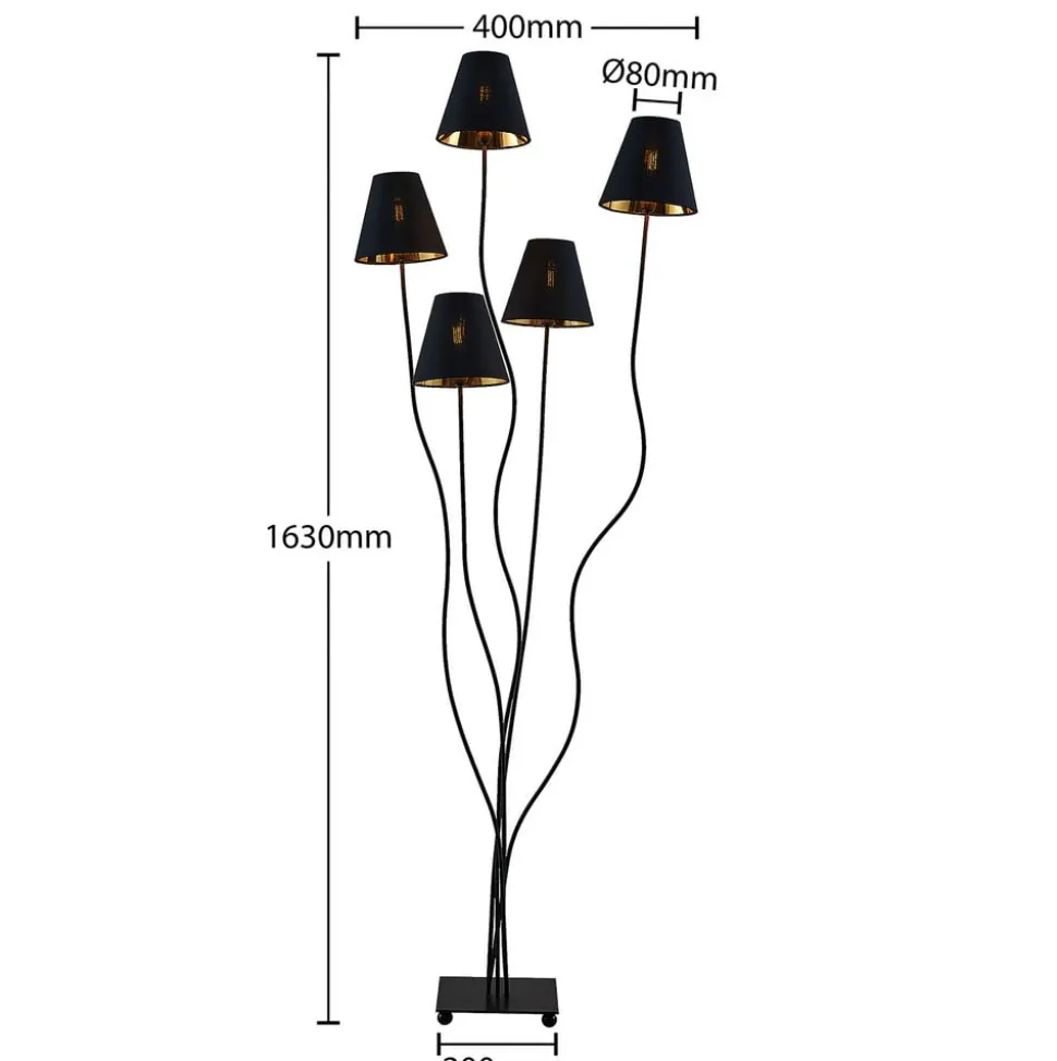 Lindby Komalie vloerlamp, 5-lamps, zwart