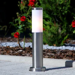 Lindby Kristof sokkellamp, roestvrij staal, 45 cm hoog, E27