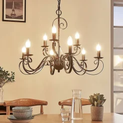 Lindby kroonluchter Caleb, 9-lamps, roestkleurig, metaal, E14