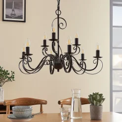 Lindby kroonluchter Caleb, 9-lamps, roestkleurig, metaal, E14