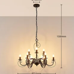 Lindby kroonluchter Caleb, 9-lamps, roestkleurig, metaal, E14