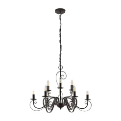 Lindby kroonluchter Caleb, 9-lamps, roestkleurig, metaal, E14