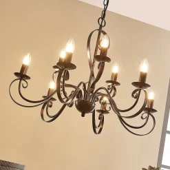 Lindby kroonluchter Caleb, 9-lamps, roestkleurig, metaal, E14