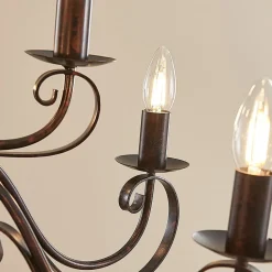 Lindby kroonluchter Caleb, 9-lamps, roestkleurig, metaal, E14