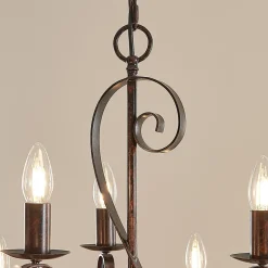 Lindby kroonluchter Caleb, 9-lamps, roestkleurig, metaal, E14