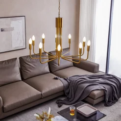 Lindby kroonluchter Elanova, messing, 10-lamps, Ø 80 cm, E14