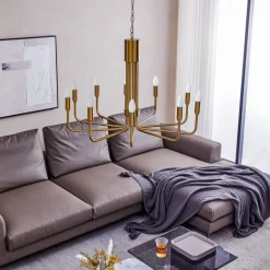 Lindby kroonluchter Elanova, messing, 10-lamps, Ø 80 cm, E14