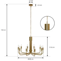 Lindby kroonluchter Elanova, messing, 10-lamps, Ø 80 cm, E14