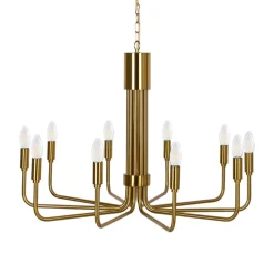 Lindby kroonluchter Elanova, messing, 10-lamps, Ø 80 cm, E14
