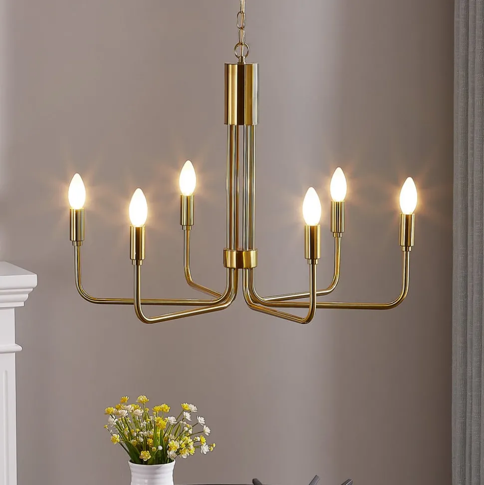 Lindby kroonluchter Elanova, messing, 6-lamps, Ø 70 cm, E14