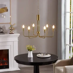 Lindby kroonluchter Elanova, messing, 6-lamps, Ø 70 cm, E14