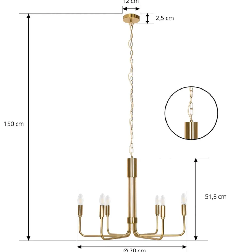Lindby kroonluchter Elanova, messing, 6-lamps, Ø 70 cm, E14