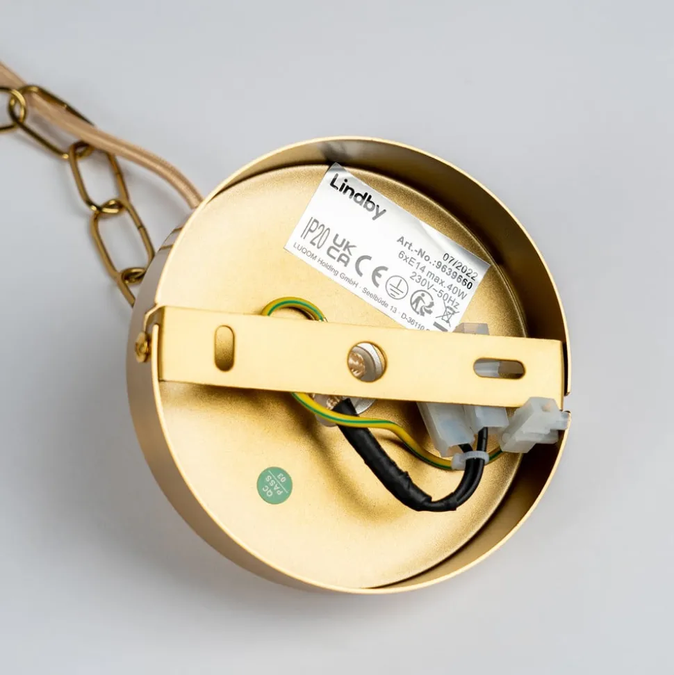 Lindby kroonluchter Elanova, messing, 6-lamps, Ø 70 cm, E14