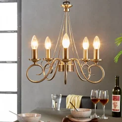 Lindby kroonluchter Marnia, 5-lamps, Ø 40 cm, brons antiek, E14