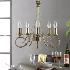 Lindby kroonluchter Marnia, 5-lamps, Ø 40 cm, brons antiek, E14