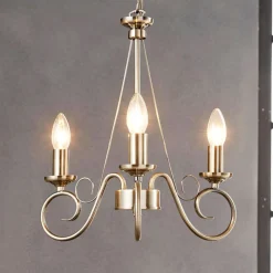 Lindby kroonluchter Marnia, 3-lamps, Ø 40 cm, antiek messing, E14