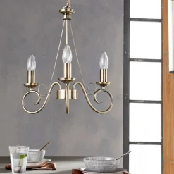 Lindby kroonluchter Marnia, 3-lamps, Ø 40 cm, antiek messing, E14